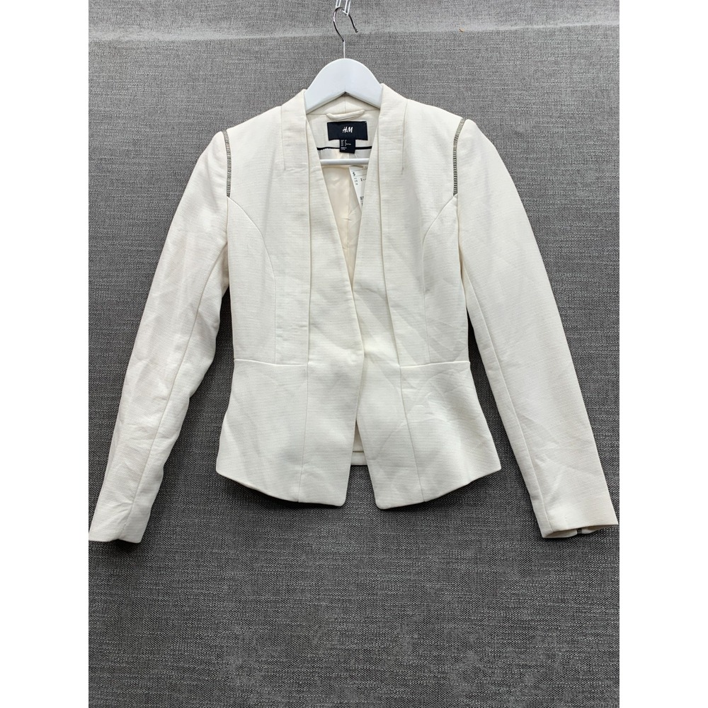 H&M Blazer Jacket Womens 2 Cream Single Breasted Metal Detail Formal Office